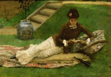 Der Roman, Eine Dame im Garten liest ein Buch